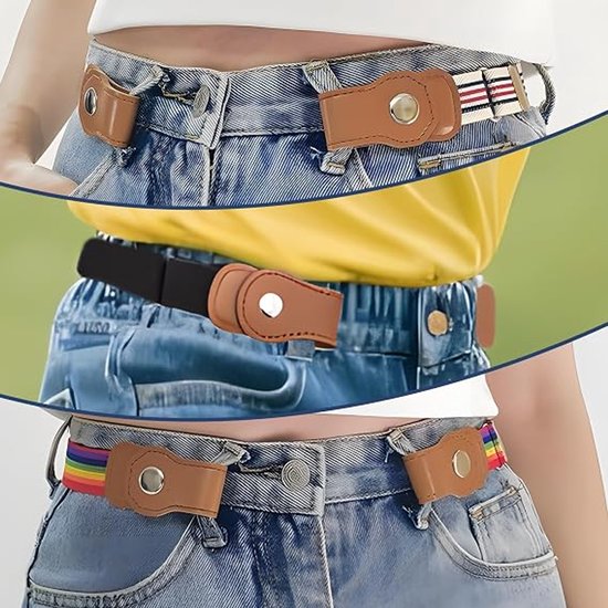 Set van 2 verstelbare kinderriemen, onzichtbare elastische riem (3-12 jaar), elastische riem zonder gesp voor jongens en meisjes, verstelbaar voor jeans, broeken en jurken, Kleur 3