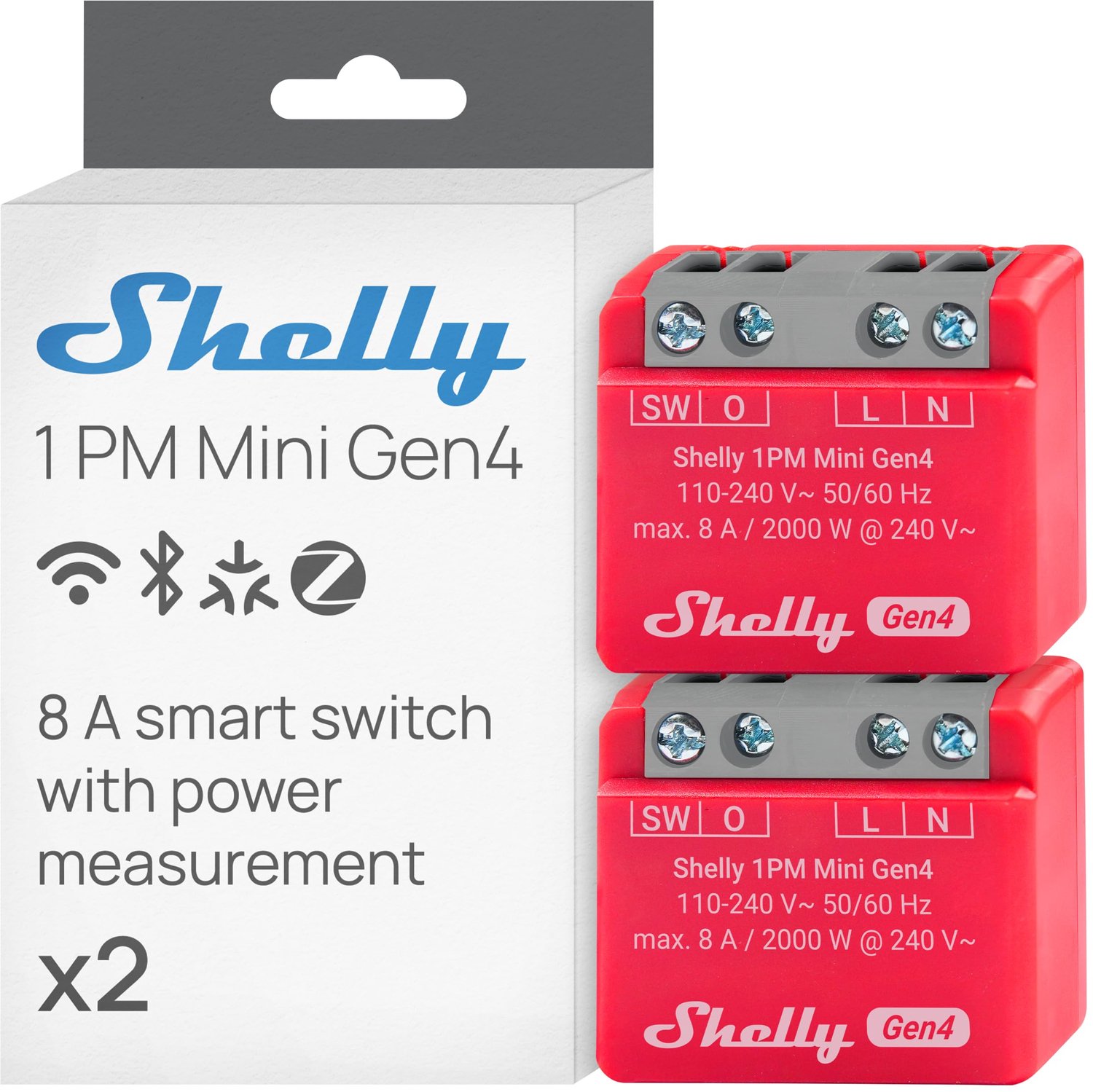 1 PM Mini Gen4 - Wi-Fi Smart Relaisschakelaar, 1 kanaal, 8A, realtime stroommeting, domotica, afstandsbediening, geen hub nodig, materie,,,, (2 stuks)
