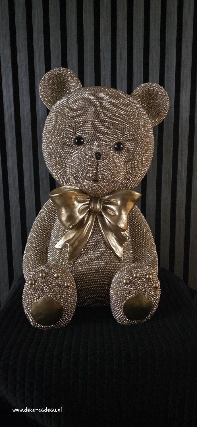 Teddybeer XXXL glitter glinster goud 32x29x48cm Polystone - Luxe Woonaccessoire / Deco & Cadeau by Peters
