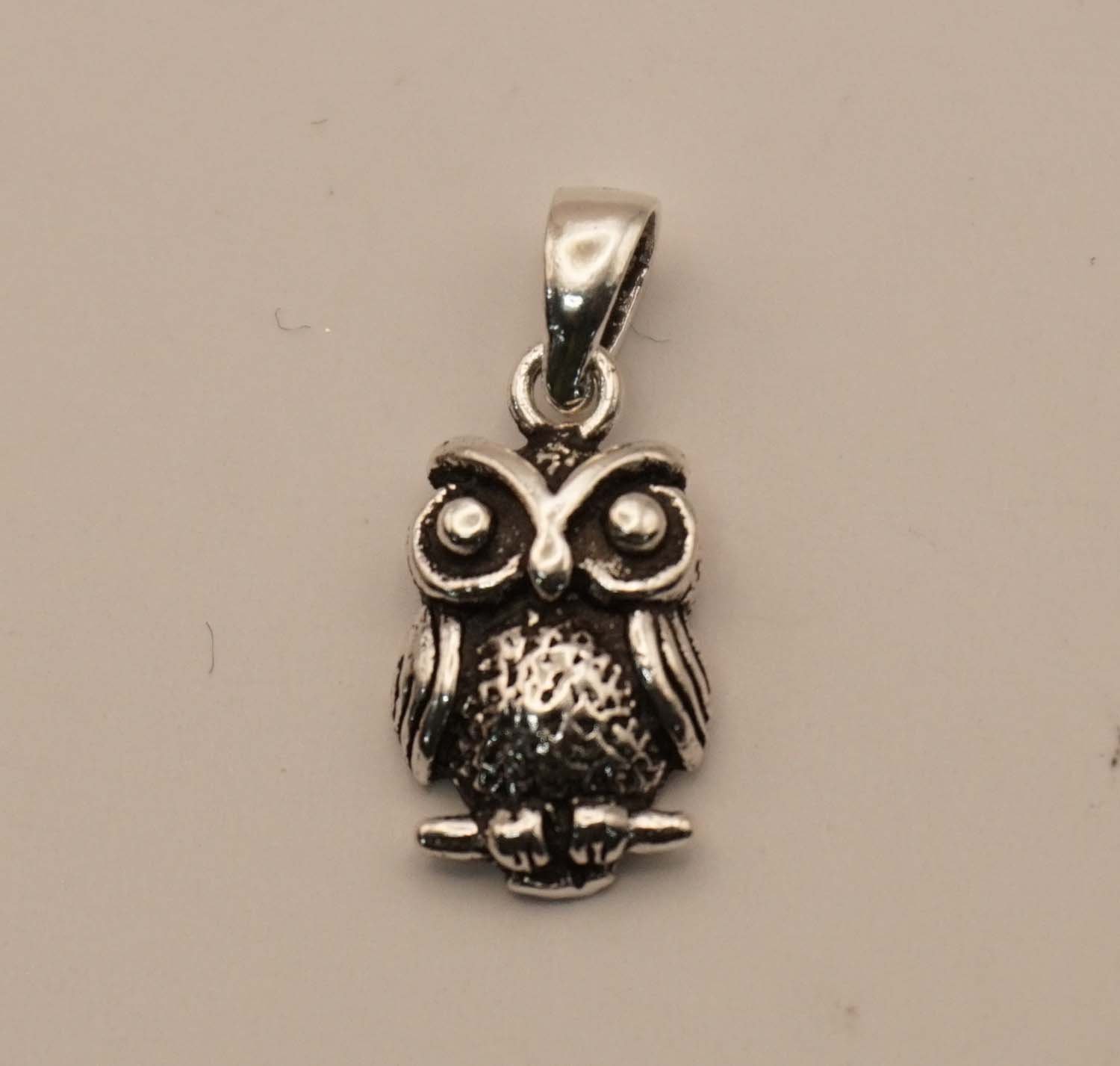 Zilveren hanger uil op tak - sterling zilveren hanger wilde uil - prachtige hanger uiltje voor aan ketting - owl pendant for collier - 925 zilveren uil halshanger