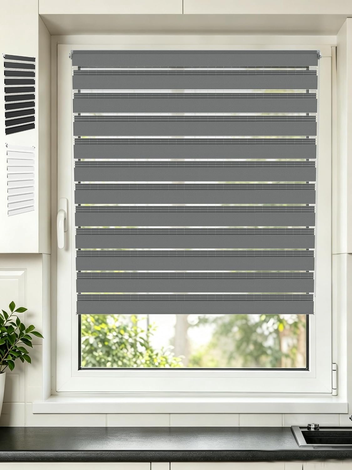 Duo-rolgordijn 100 x 220 cm - grijs polyester - lichtdoorlatend en verduisterend - bescherming tegen inkijk - ServiceTopper