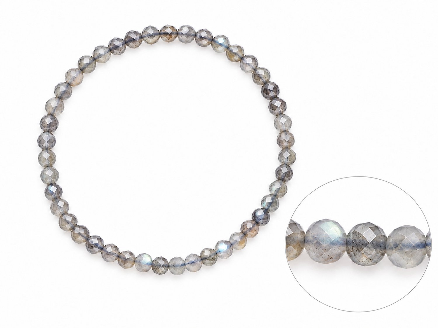 Labradoriet Armband Gefacetteerd – Natuurlijke Edelsteen Armband – 4 mm Kralen – 17 cm – Grijsblauwe Labradoriet – Fijn Geslepen Kralenarmband – Elegante Damesarmband – Edelstenen Sieraad – Cadeau voor Haar