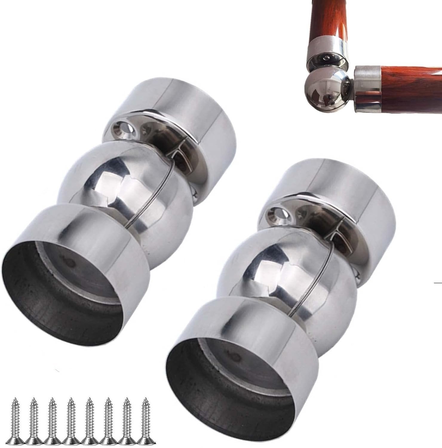 Set van 2 RVS Leuningfittingen, 45mm, Buiskoppelingen voor Leuningen, Scharnierbocht en Beveiliging
