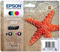 Epson 603 multipack inktcartridges verpakking met oranje zeester op een zandstrand.