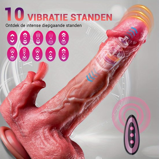 Dildo met 10 vibratiestanden en afstandsbediening, toont interne motormechaniek.