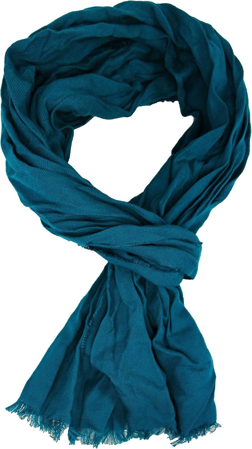 Merkloos Katoenen Sjaal Dames Heren Crinkle Look Effen Petrol 180x20cm