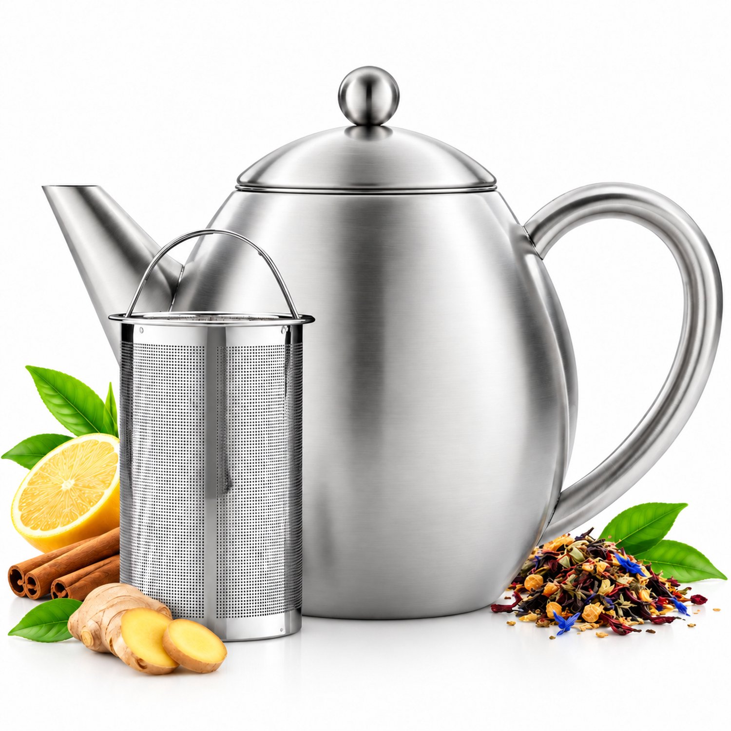 Bol.com Vaja® Theepot Valerie RVS - 1,2 Liter - Theepot met Filter - Theekan - Dubbelwandig - Theekan aanbieding