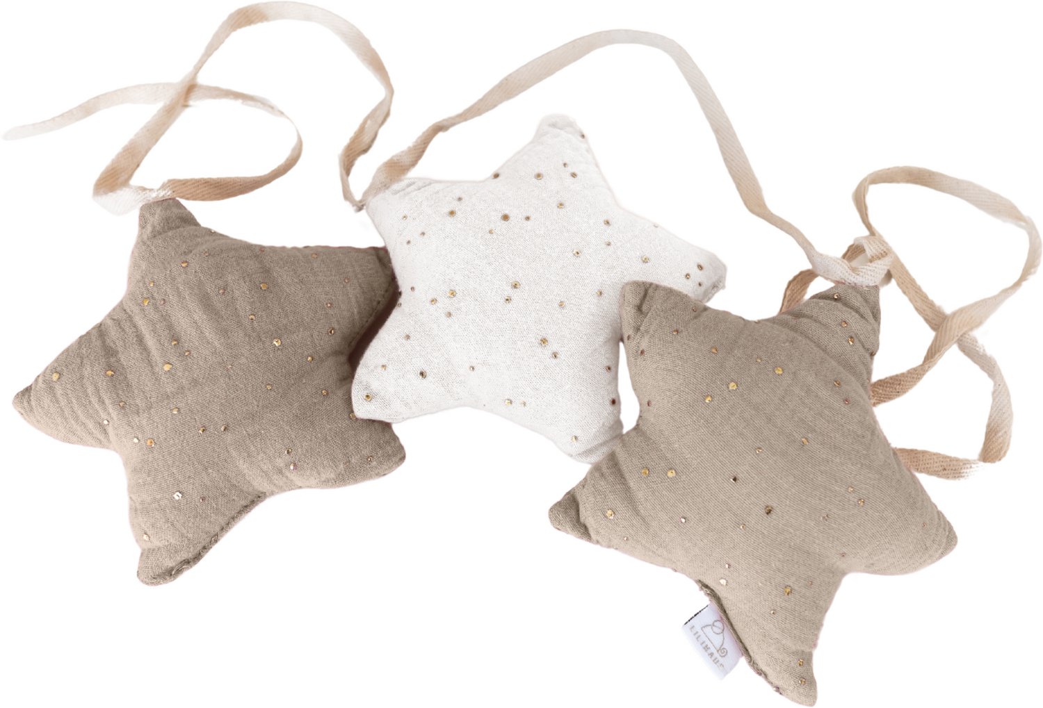 LILIMAUS Sterren slinger kinderkamer met gouden details - stoffen slinger van mousseline katoen - 300 cm - lichtbeige en wit