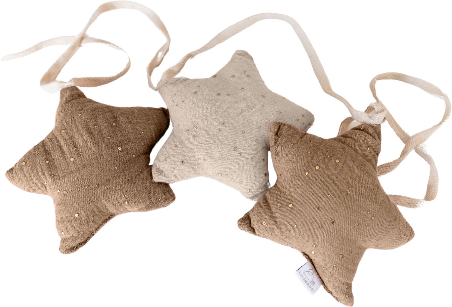 LILIMAUS Sterren slinger kinderkamer met gouden details - stoffen slinger van mousseline katoen - 300 cm - lichtbeige en donkerbeige