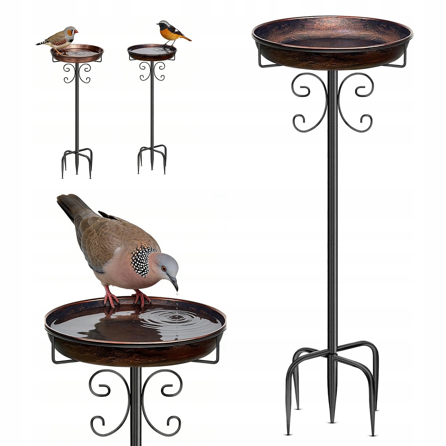 Vogeldrinkschaal voor Tuinvogels - Retro Vogelbadjes - Vogelbad op Voet - Vogelvoeder - Ijzer - Afneembare Kommen - 92x31x5cm - Stabiele Voet - Tuindecoratie - Roestvrij & Weerbestendig - Voor Tuin & Gazon & Terras