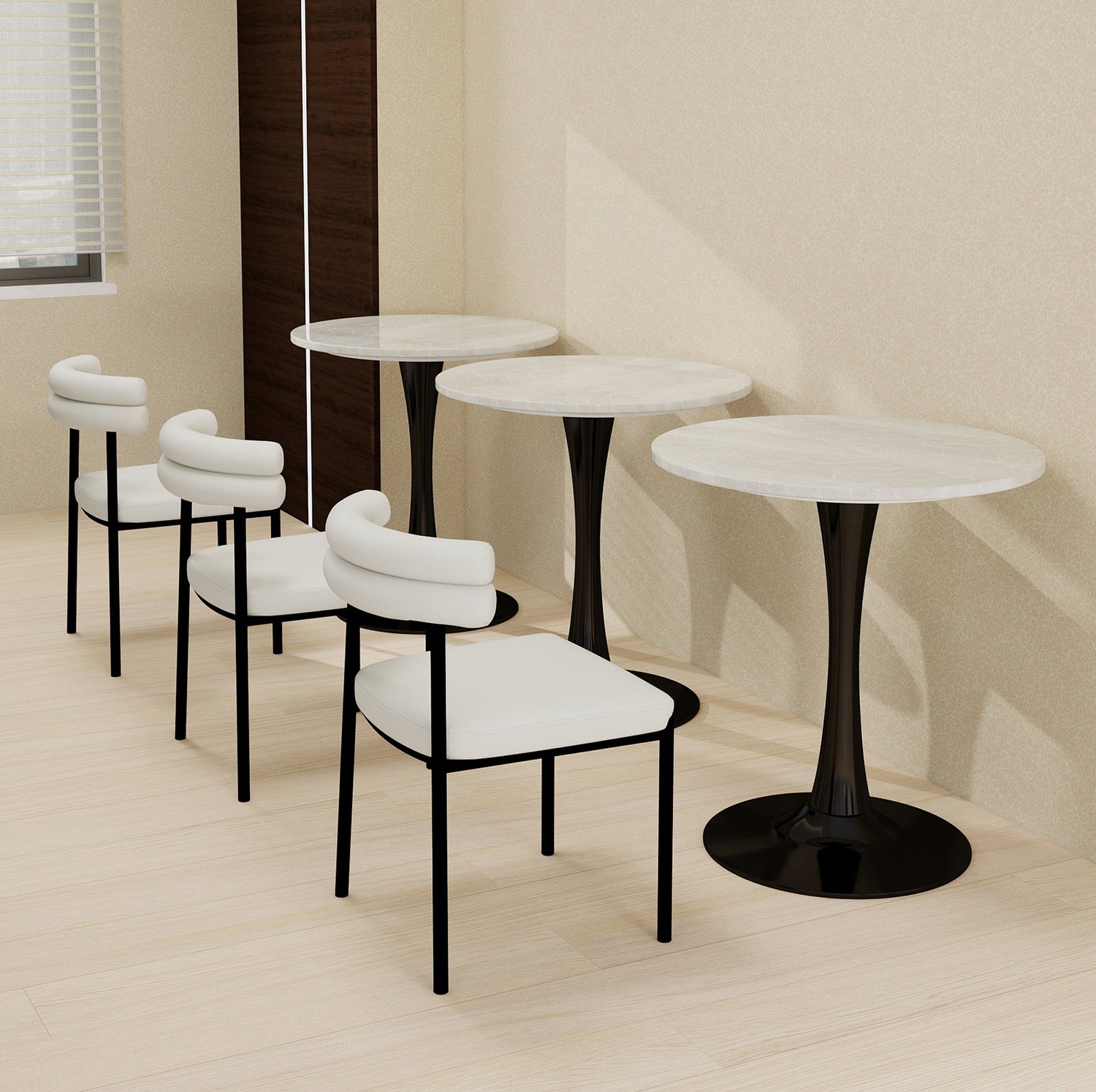 CHICFURN Eettafel - 2 personen - rond blad - sokkelvoet - zwart wit