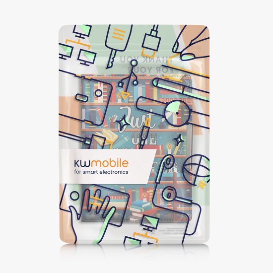 kwmobile e-reader hoesje geschikt voor Kobo Aura H2O Edition 1 hoes - E reader flip case met magneetsluiting - Ereader cover - bibliotheek design in meerkleurig — afbeelding 5