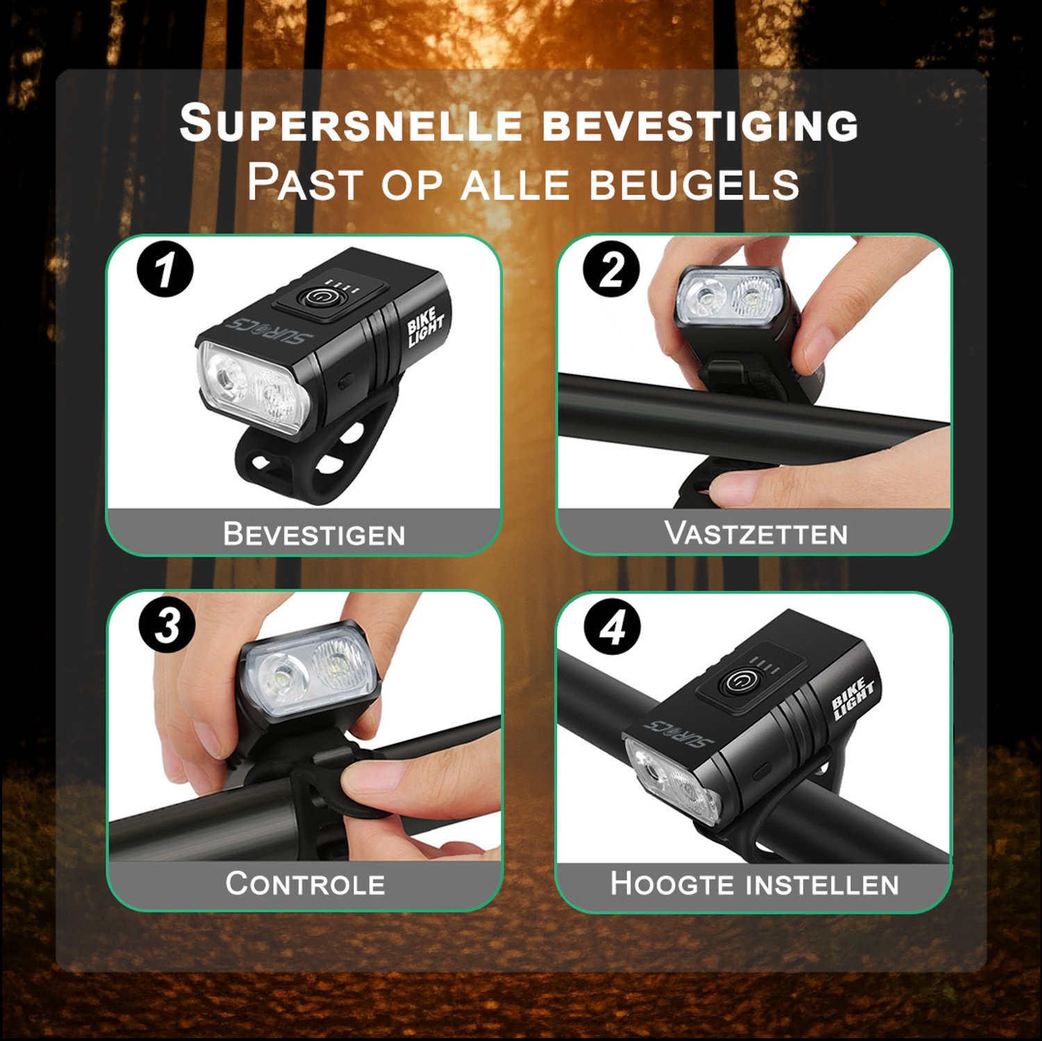 Fietsverlichting USB oplaadbaar - 1000 Lumen - Voorlicht & Achter verlichting - Fatbike verlichting - racefiets verlichting - Koplamp fiets thumbnail 5