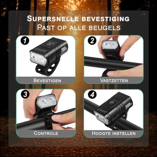 Fietsverlichting USB oplaadbaar - 1000 Lumen - Voorlicht & Achter verlichting - Fatbike verlichting - racefiets verlichting - Koplamp fiets — afbeelding 5