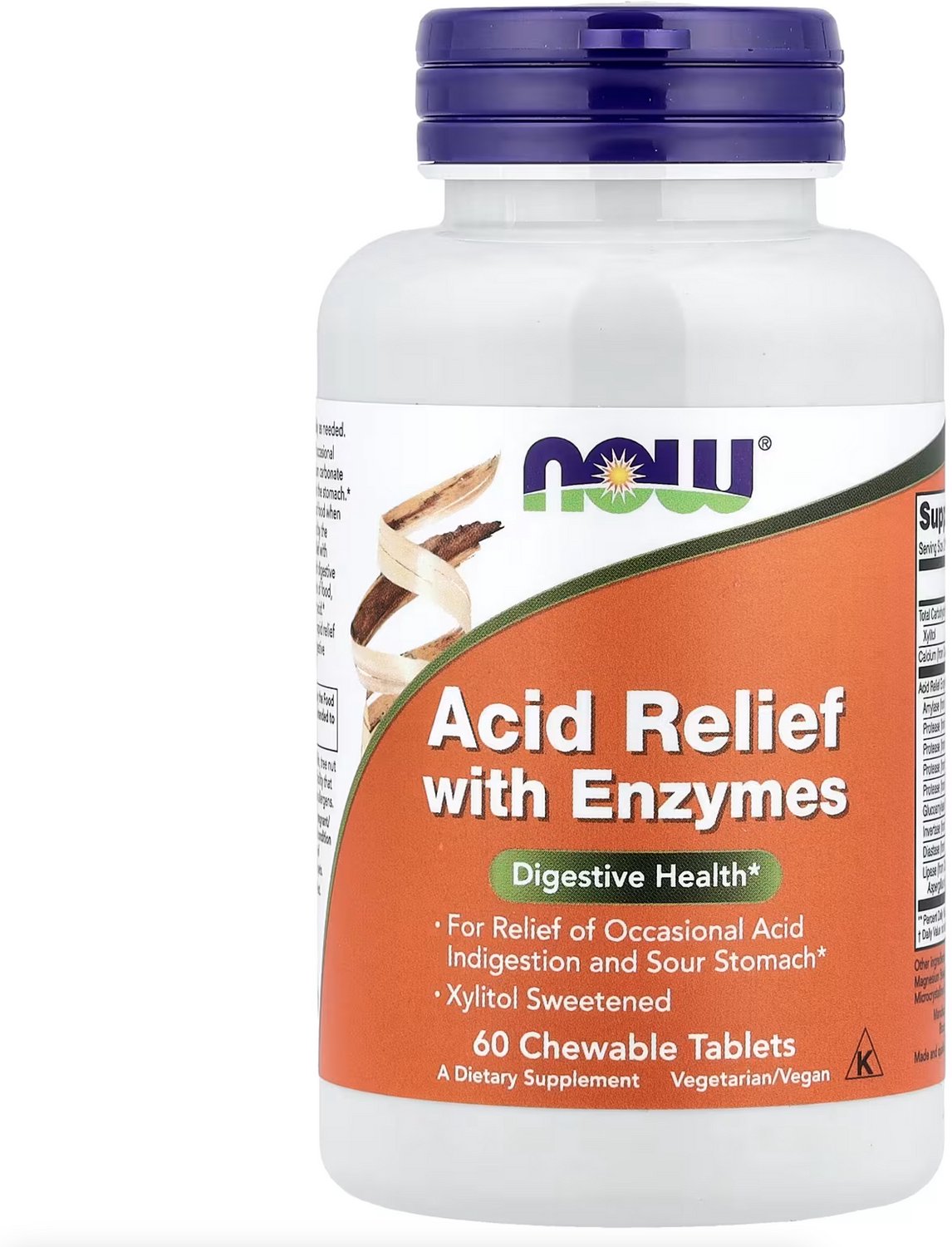 NOW Foods Acid Relief with Enzymes – Calcium met Enzymen – 60 Kauwtabletten – Voedingssupplement met Xylitol