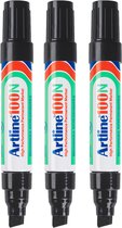 Artline 100 NEAT Permanent Markers - Set van 3 markers - Met een beitelpunt van 7,5 - 12mm - Zwart