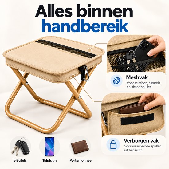 Heuts Goods - Mini Campingstoel - Vouwstoel - Campingstoel Opvouwbaar - Strandstoel - Kampeerstoel - Makkelijk Draagbaar - Inklapbaar - Lichtgewicht - Beige — afbeelding 3