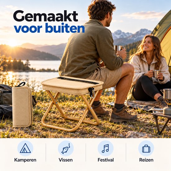 Heuts Goods - Mini Campingstoel - Vouwstoel - Campingstoel Opvouwbaar - Strandstoel - Kampeerstoel - Makkelijk Draagbaar - Inklapbaar - Lichtgewicht - Beige — afbeelding 4