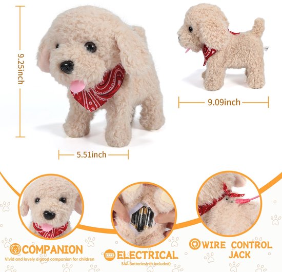 Interactieve Pluche Hond met Riem - Loopt, Blaft & Kwispelt - Elektronisch Huisdier & Accessoires - Pluche Knuffel voor kinderen - Speelgoed 3+ Jaar - Sinterklaas Cadeau — afbeelding 3