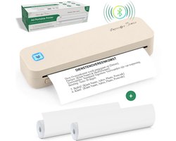 Impressora Térmica® - Draadloze thermische printer - Mini Printer voor Mobiel/Tablet/Laptop - 304 DPI - Pocket Printer - USB/USB-C - Tattoo printer - Inclusief twee rollen thermisch papier - Beige