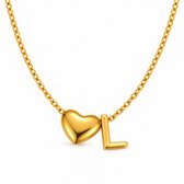 Lounore® Ketting met Letter L en Hartje – Dames Initiaal Ketting – Goudkleurig – Verstelbaar 40–45 cm – Inclusief Geschenkverpakking