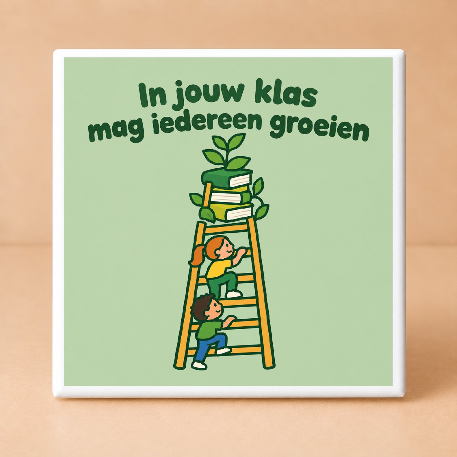Bedruk King Vrolijke Dag van de Leraar Bedanktegel – Cartoon Sticker Tegel voor Onderwijs en Juffen & Meesters - 11 x 11 cm Wit