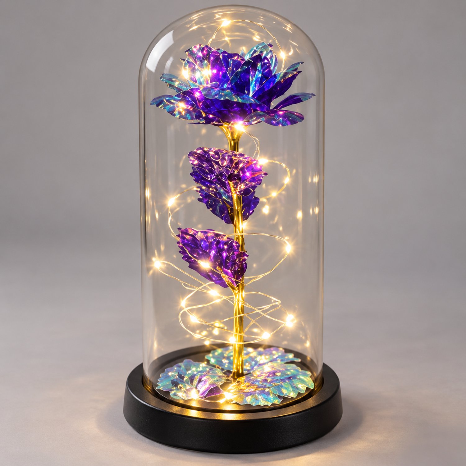 Nina's Giftshop® Paarse Galaxy Roos in Glazen Stolp met LED - Eeuwige Roos - Valentijn Cadeau - Kerstcadeau voor Haar