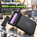 Endoscoop met open achterkant en een oplaadbare 2600 mAh 18650 batterij.