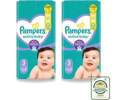 2 x Pampers – Luiers – Active Baby Maat 3 – 54 Luiers - Wasstrips - Baby Luiers - Droge Nachten - Luchtdoorlatende Luiers - Vocht Absorberende Luiers - Baby Droogte