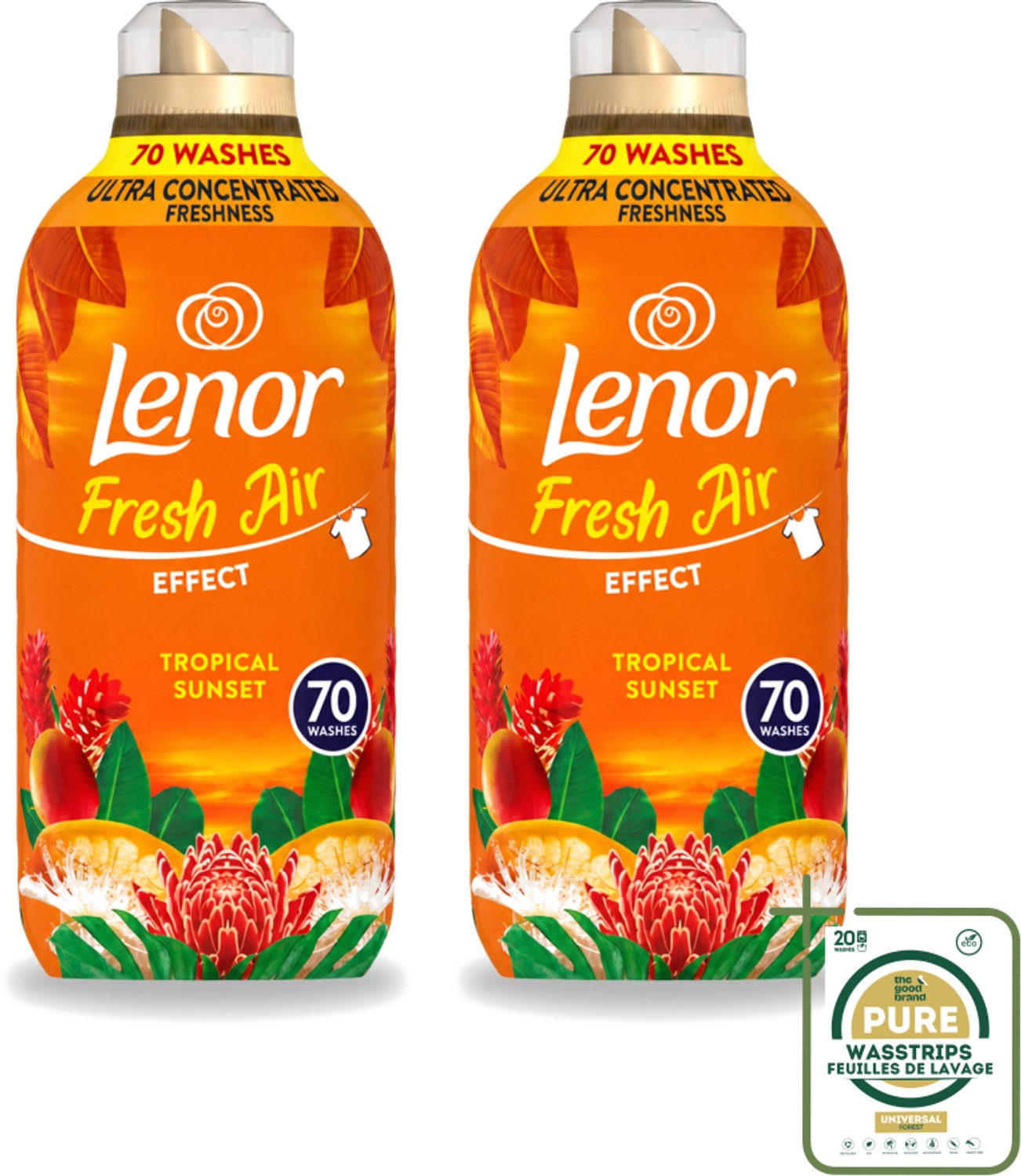 2 x Lenor – Wasverzachter – Tropical Sunset – 70 Wasbeurten – 980 ml - Wasstrips - Wasverzachter - Frisse Geur - Zomerse Geur - Tropische Geur - SolarDry