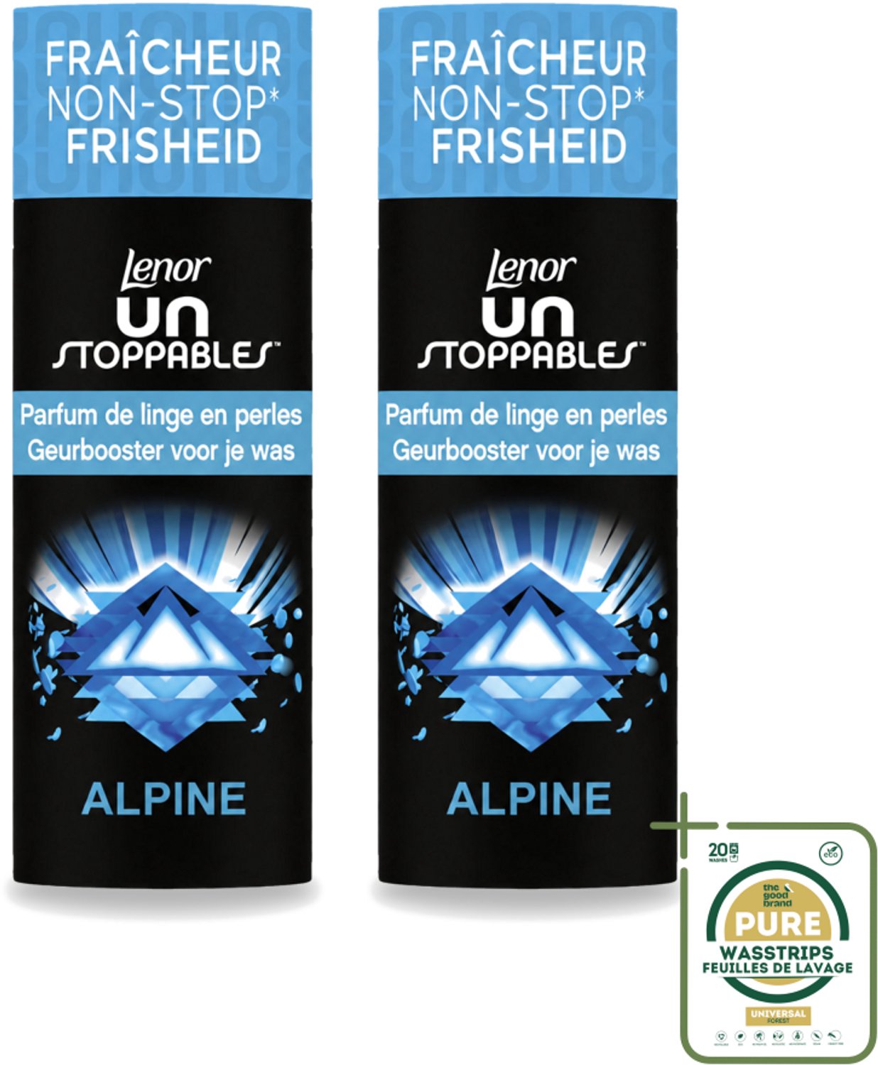 2 x Lenor Unstoppables – Geurbooster – Alpine – 19 Wasbeurten – 235 g - Wasstrips - Geurbooster Wasgoed - Frisheid Wasgoed - Citrus Geur - Bloemen Geur - Kruiden Geur