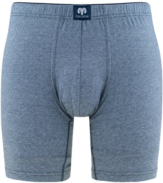 Blauw-witte, horizontaal gestreepte Ceceba boxershort met een logolabel in het midden van de tailleband.