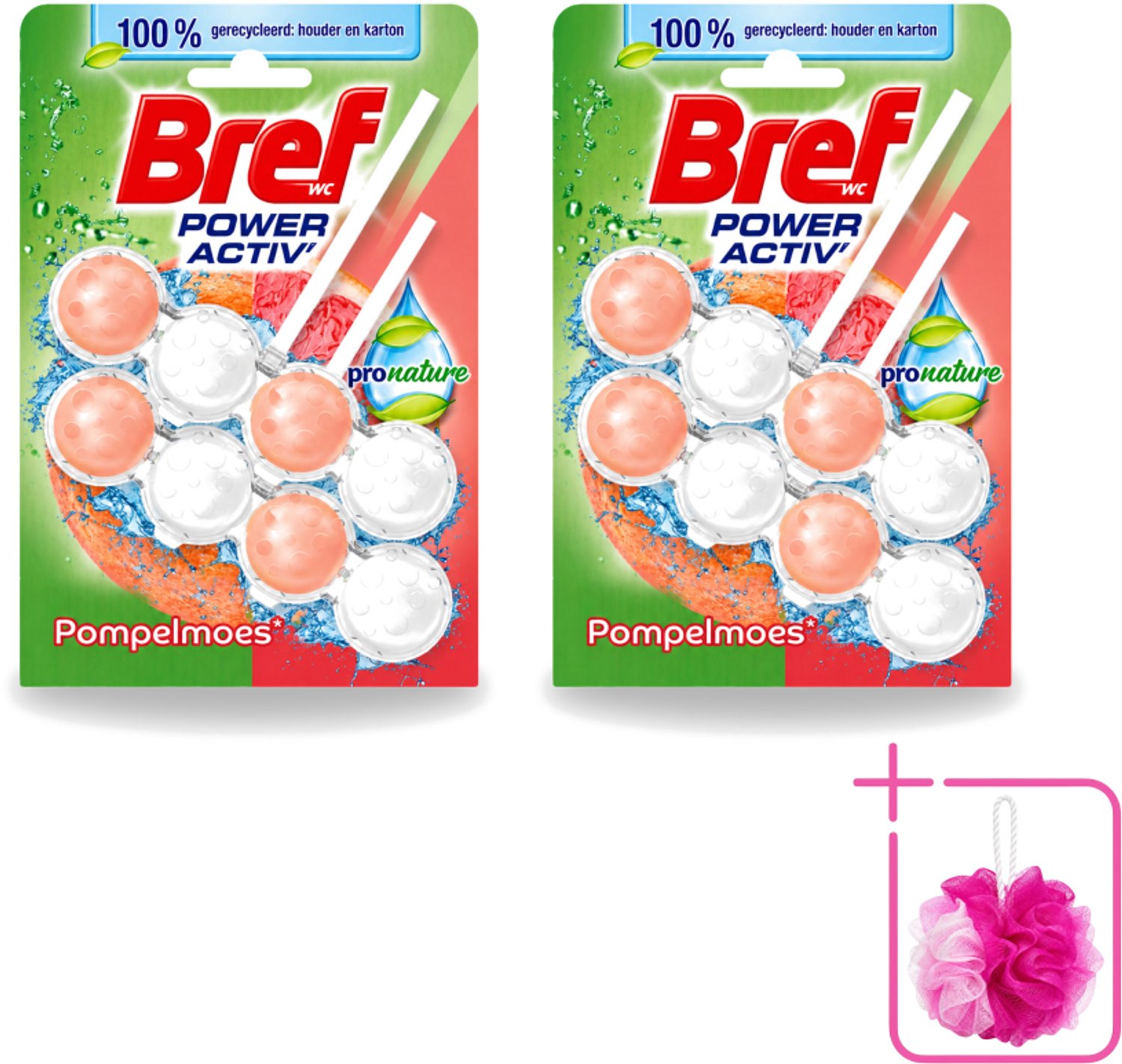 2 x Bref – Toiletblok – Pronature Pompelmoes – Duo Pack - Bulkverpakking - Bref Pronature - Douchemop - Pompelmoes Toilet