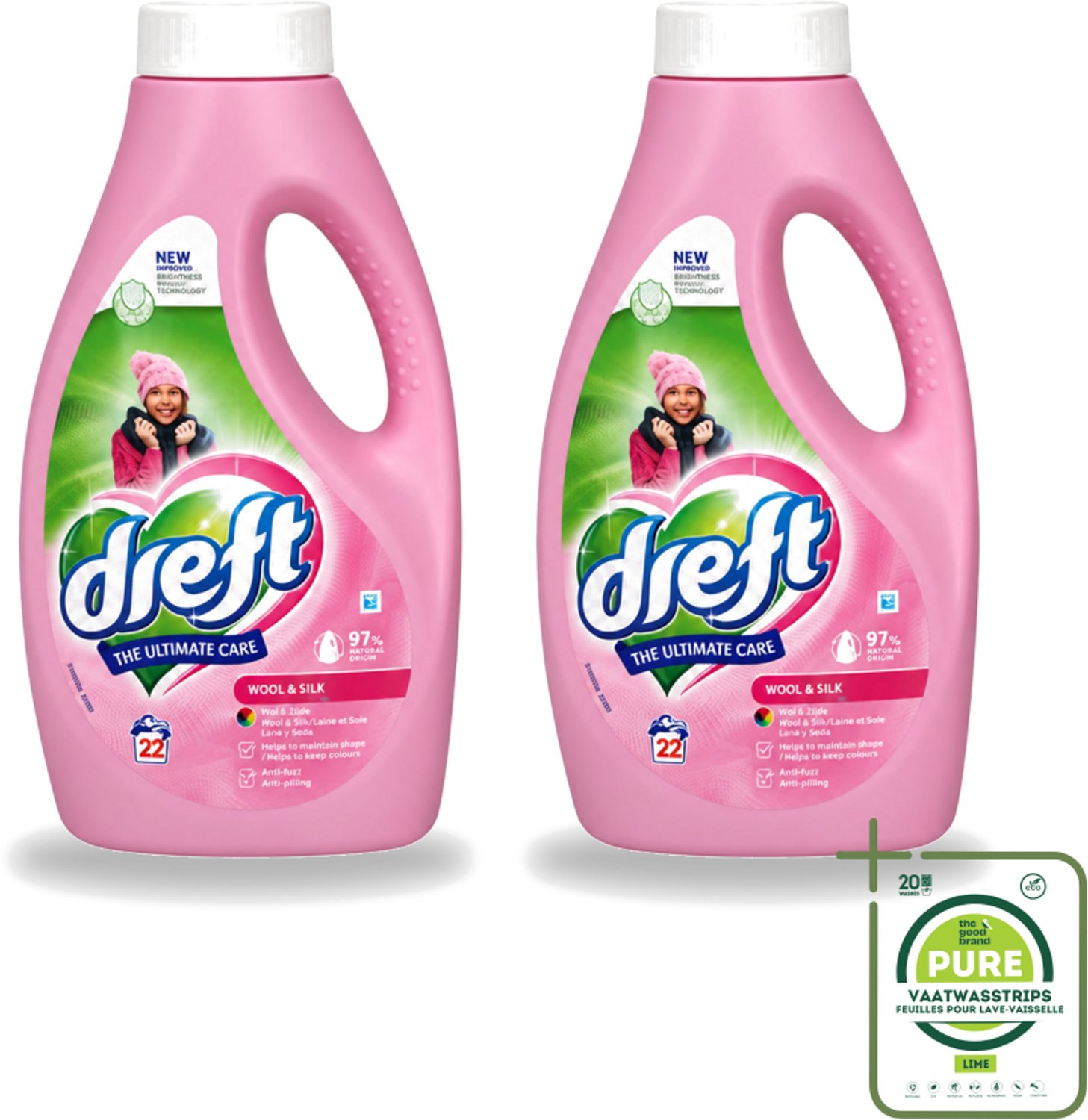 2 x Dreft – Vloeibaar Wasmiddel – Wol & Zijde – 22 Wasbeurten - Grootverpakking - Vaatwasstrips - Wol En Zijde Wasmiddel - Zachte Wasmiddelen - Wasmiddel Voor Delicate Stoffen - Wasmiddel Voor Zijde - Wasmiddel Voor Wol