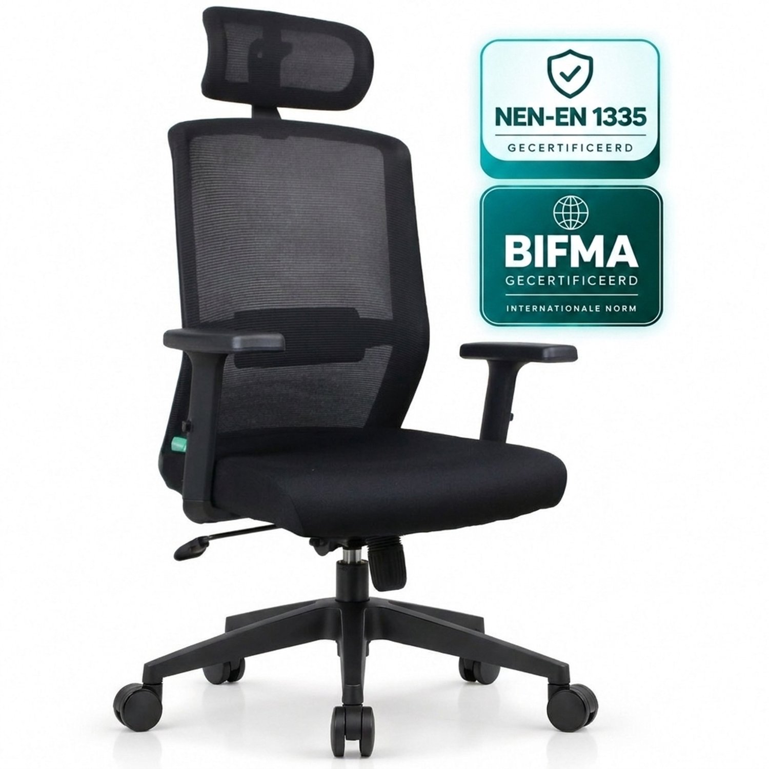 OfficeSense OS100 Ergonomische Bureaustoel NEN-1335 - 3D Armleuningen - Bureaustoelen voor Volwassenen Zwart