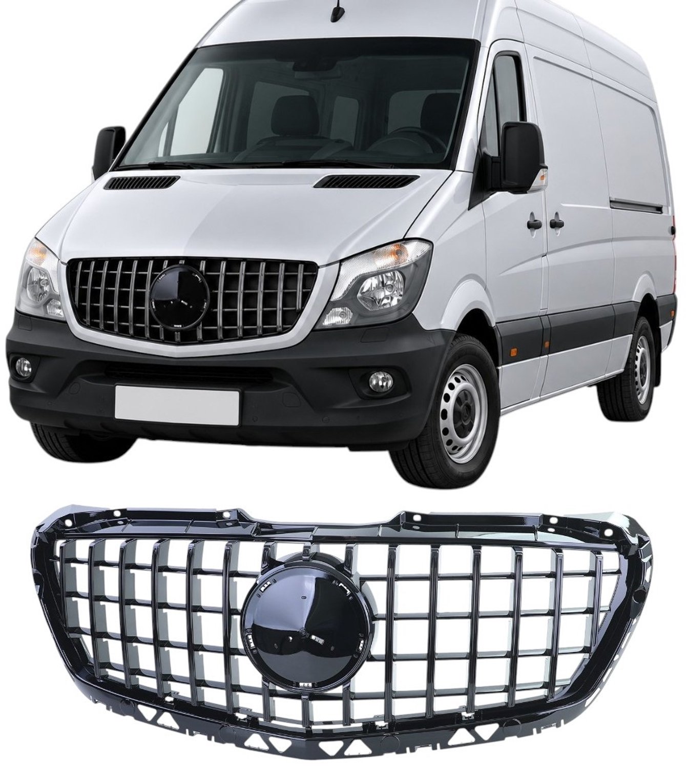 Panamericana GT Grill Geschikt voor Mercedes Sprinter W906 Facelift 2013-2018 – Hoogglans Zwart