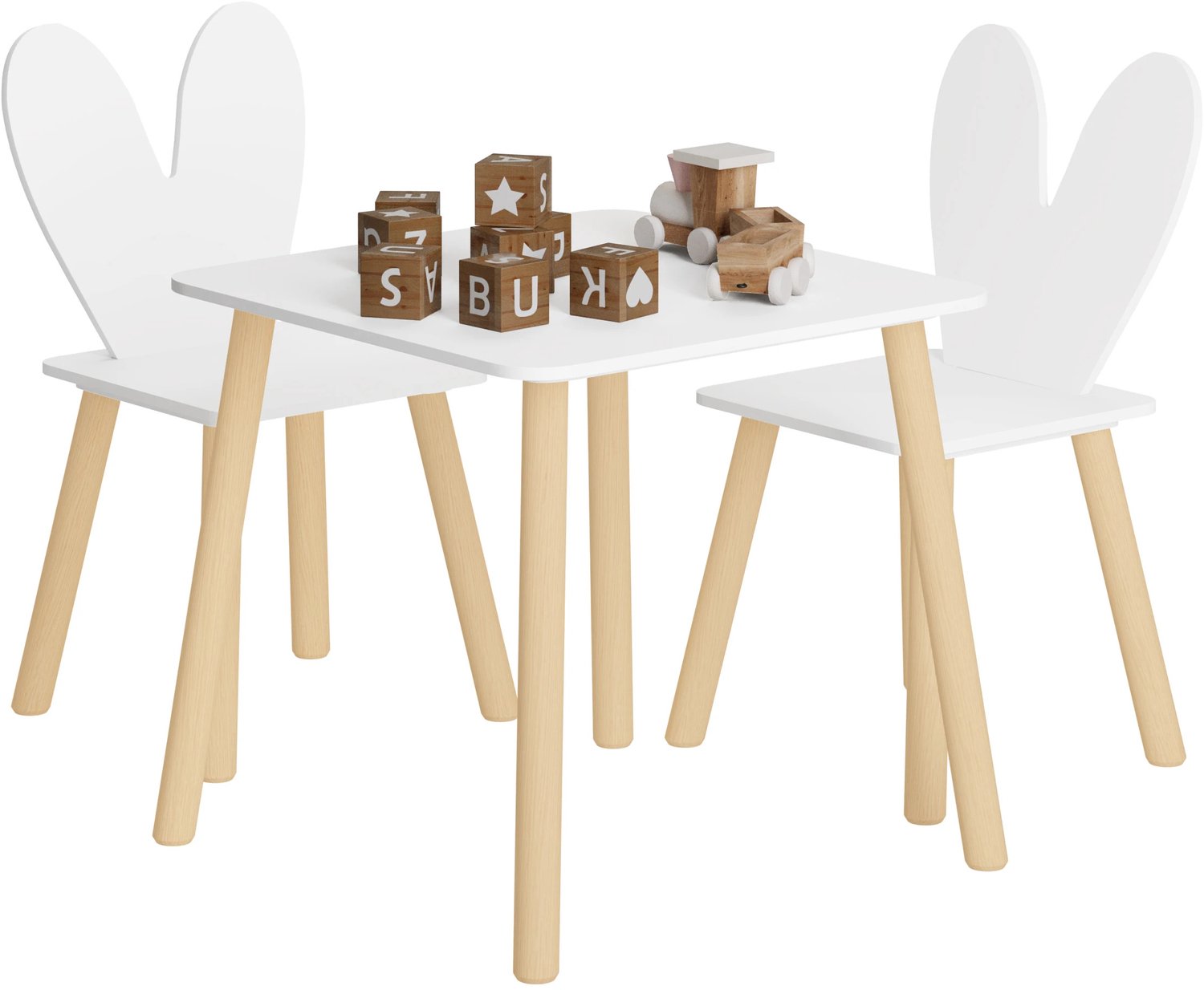 Gudalio Kindertafel Met Stoeltjes - Kindertafel Set - Eethoek set kinderen - Peuters tafel - Speeltafel - Oortjes - Wit