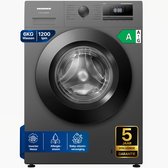 Heinner Lave-linge Slim HWM-HME612IVSMTGA+++ – 6 kg – 1200 tr/min – Classe énergétique A – Moteur Inverter – 15 Programmes – Vapeur – Programme rapide 15 min – Affichage numérique – Sécurité enfants – Gris titane