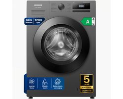 Heinner HWM-HME612IVSMTGA+++ Slim Wasmachine – 6 kg – 1200 tpm – Energieklasse A – Inverter Motor – 15 Programma’s – Stoom – 15 Min Snelprogramma – Digitaal Display – Kinderslot – Titaniumgrijs