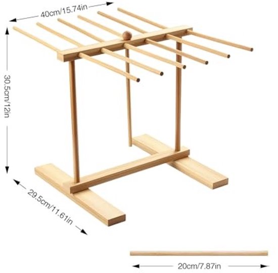 Houten Pasta Droger met 12 Stangen — afbeelding 4