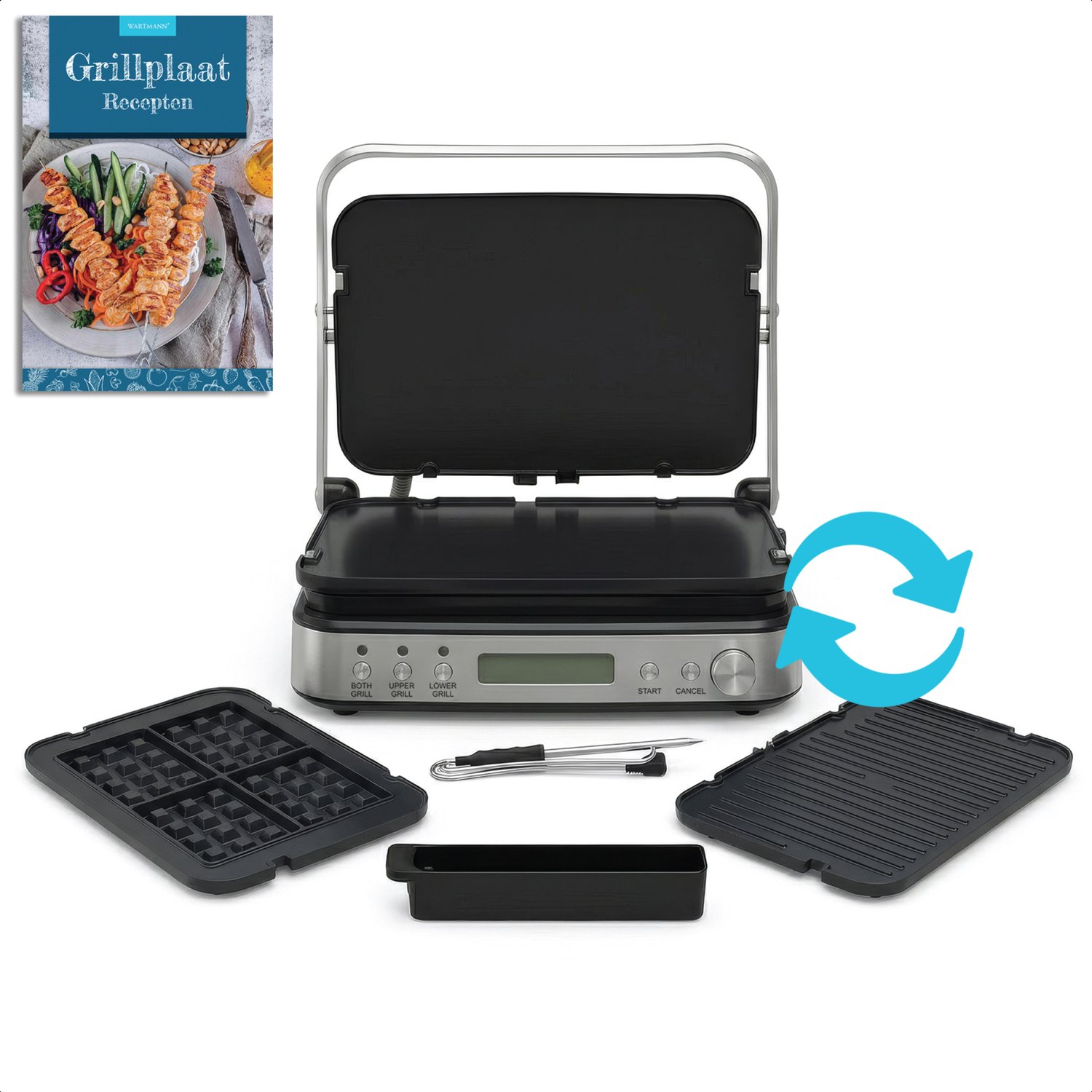 Bol.com Wartmann Contactgrill - Wafelijzer - Tosti Apparaat - Paninigrill en Tosti ijzer - PFAS-vrij - Uitneembare Platen - Groo... aanbieding