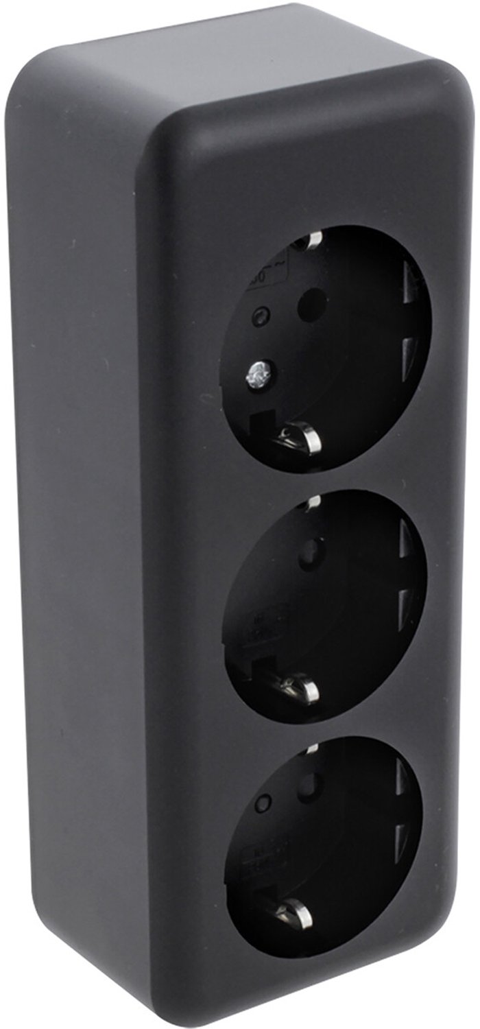 Q-LINK - Wandcontactdoos - Opbouw - 3-voudig Stopcontact - Randaarde - Kinderbeveiliging - Mat Zwart