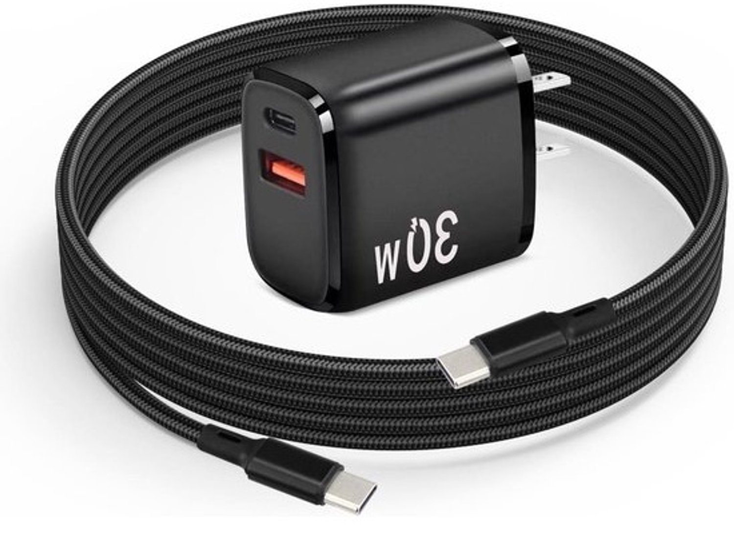 USB-C-snellader - Wandoplader met laadset - Drones opladen - Twee poorten - 30 W - Zwart