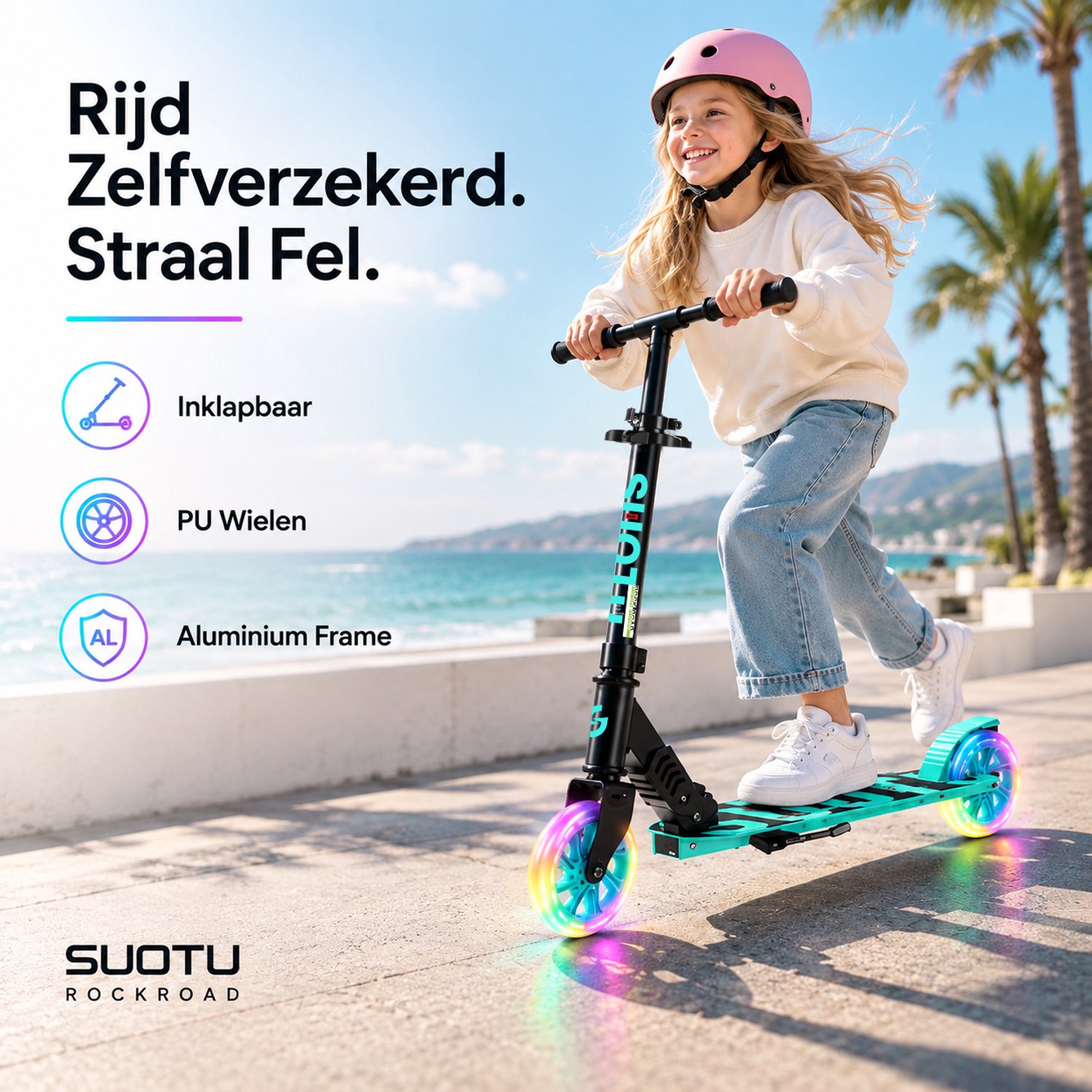 Suotu Kinderstep - 145mm Lichtgevende Wielen - Step - Speelgoed Jongens/Meisjes - Max stuurhoogte: 85 cm - Aluminium - Blauw/Zwart thumbnail 4
