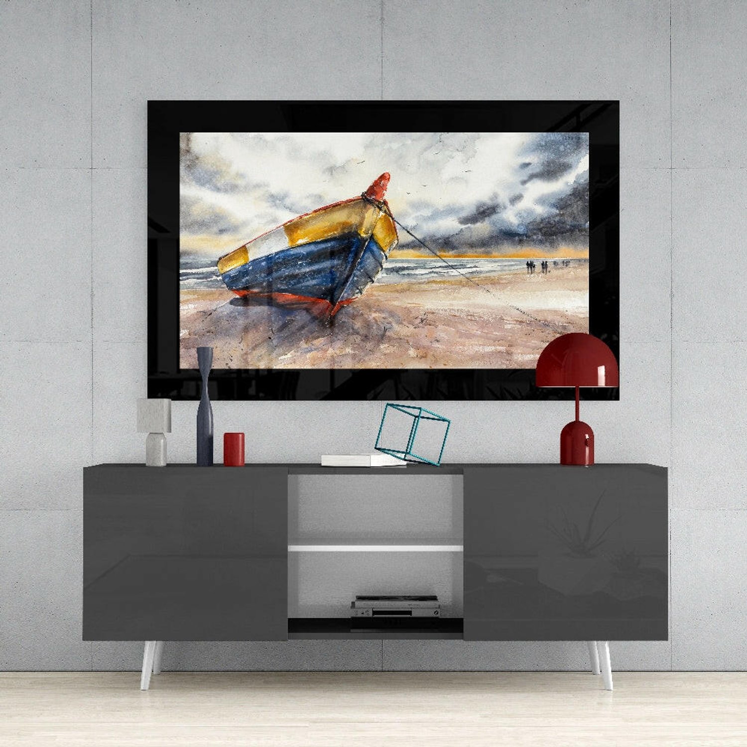Glasschilderij – Vissersboot – Bijzondere Wanddecoratie