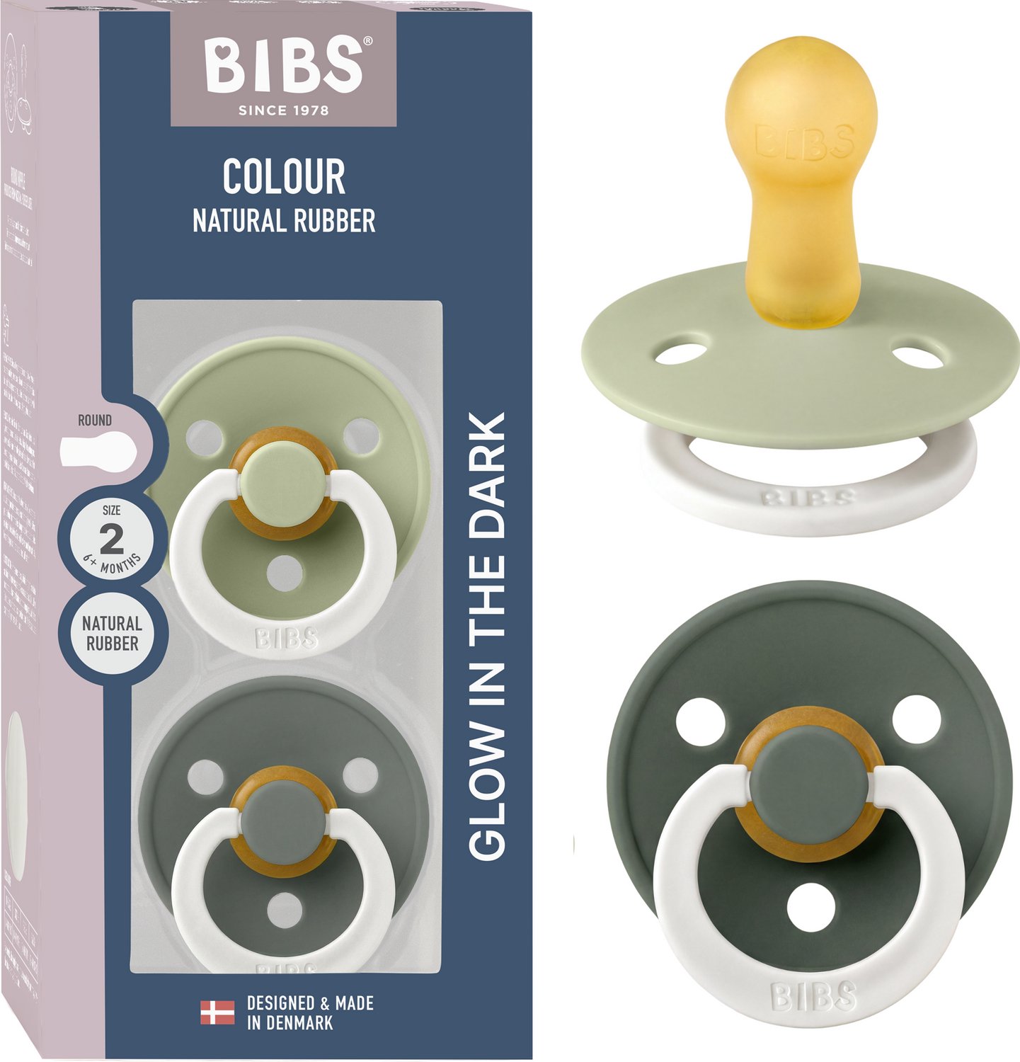 BIBS Colour Glow Fopspeen - 6-18 mnd - 2-pack - Rond - Sage/Pine