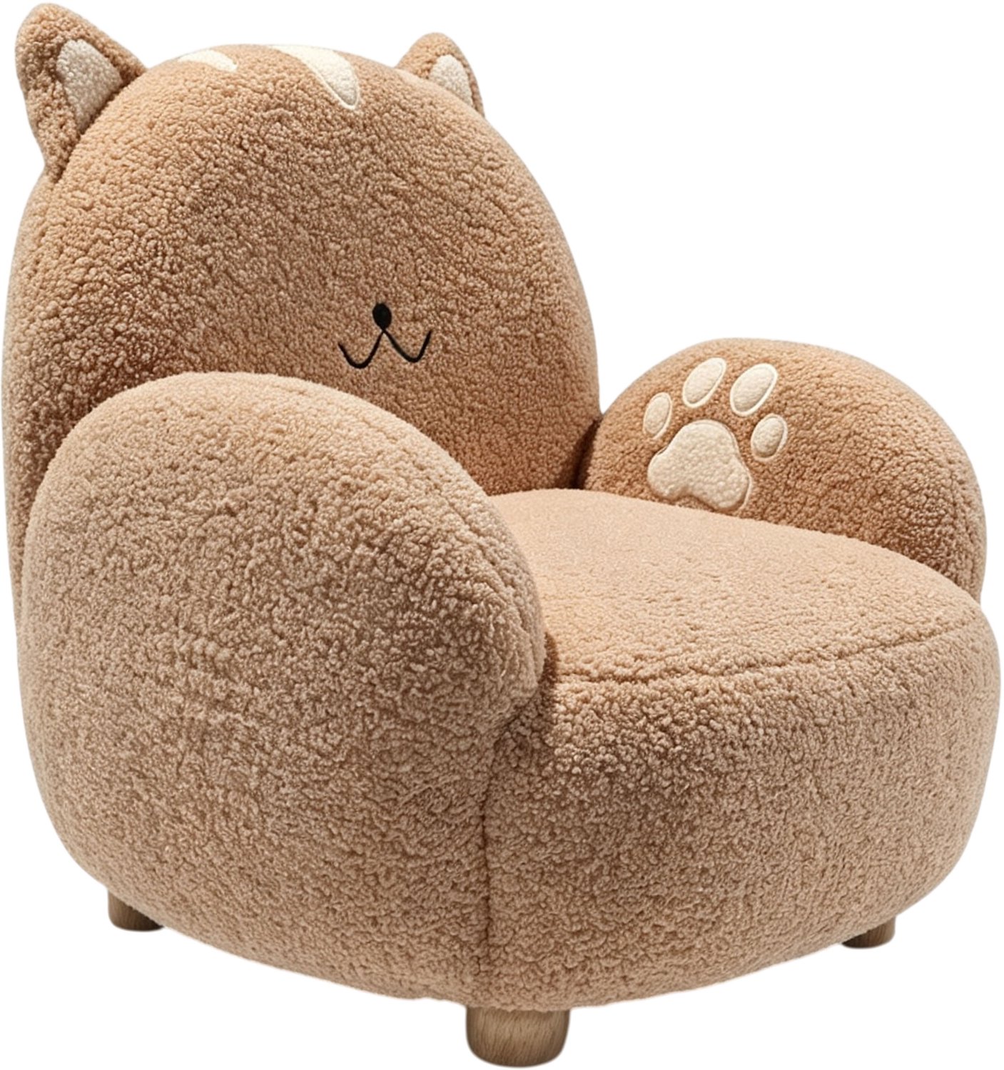 Sunny Kinderfauteuil Kat Bruin – 56 x 58 x 55 cm – Kinderstoel met Speels Kattendesign vanaf 3 Jaar – Gestoffeerde Fauteuil voor Kinderkamer en Speelkamer – Houten Frame – Max. 100 kg – Peuterstoeltje voor Binnen