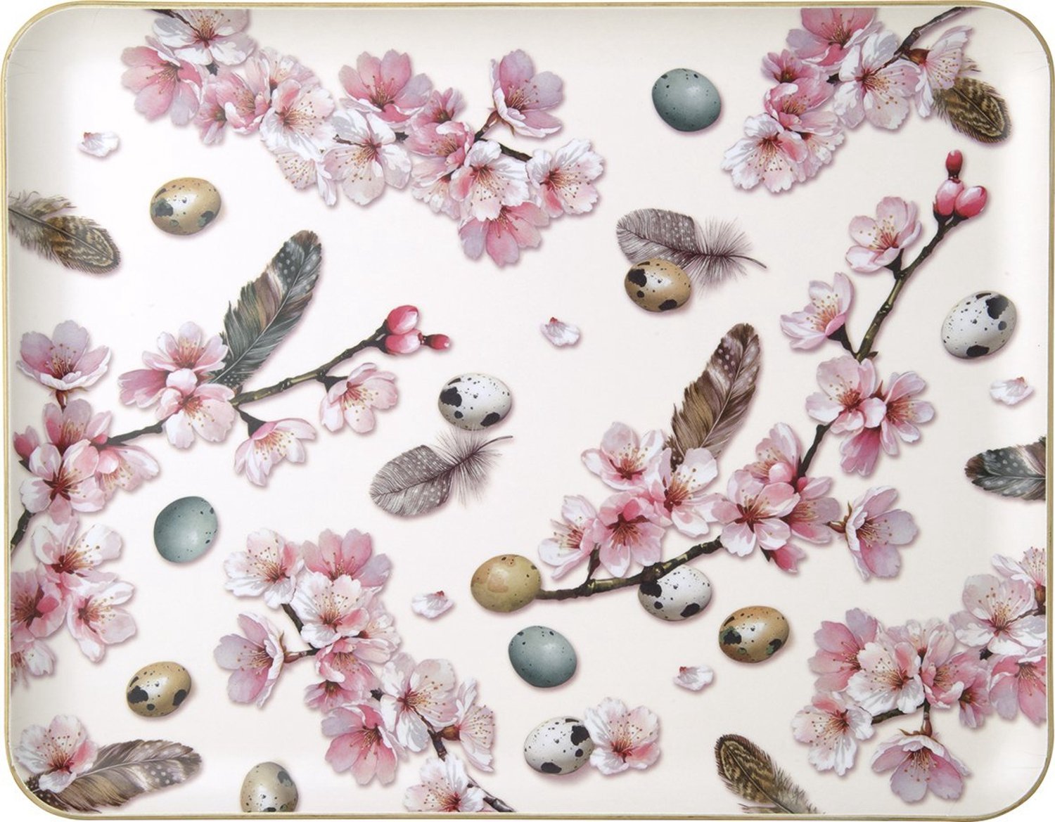 Dienblad van hout met een PU afneembare toplaag Beautiful Sakura cream