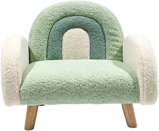 Sunny Milou Kinderfauteuil Teddy Groen – 47 x 55 x 46 cm – Kinderstoel met Regenboogdesign – Gestoffeerde Fauteuil voor Kinderkamer en Speelkamer – Houten Frame – Max. 100 kg – Peuterstoeltje voor Binnen vanaf 3 jaar — afbeelding 2
