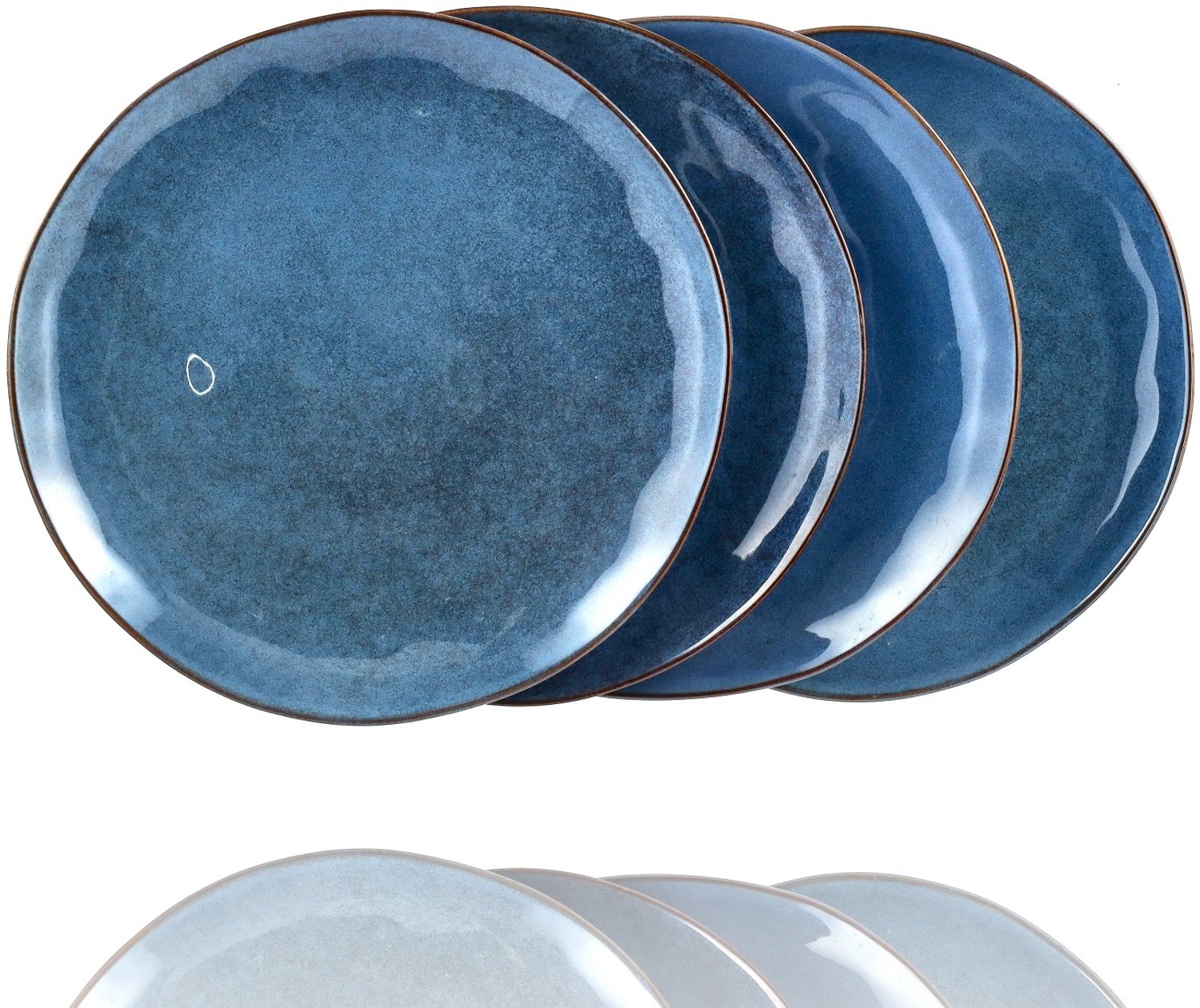 Dinerborden Set van 4 – Blauwe Keramische Borden 27,4 cm – Bordenset Blauw met Opstaande Rand – Glanzende Borden voor Diner en Horeca
